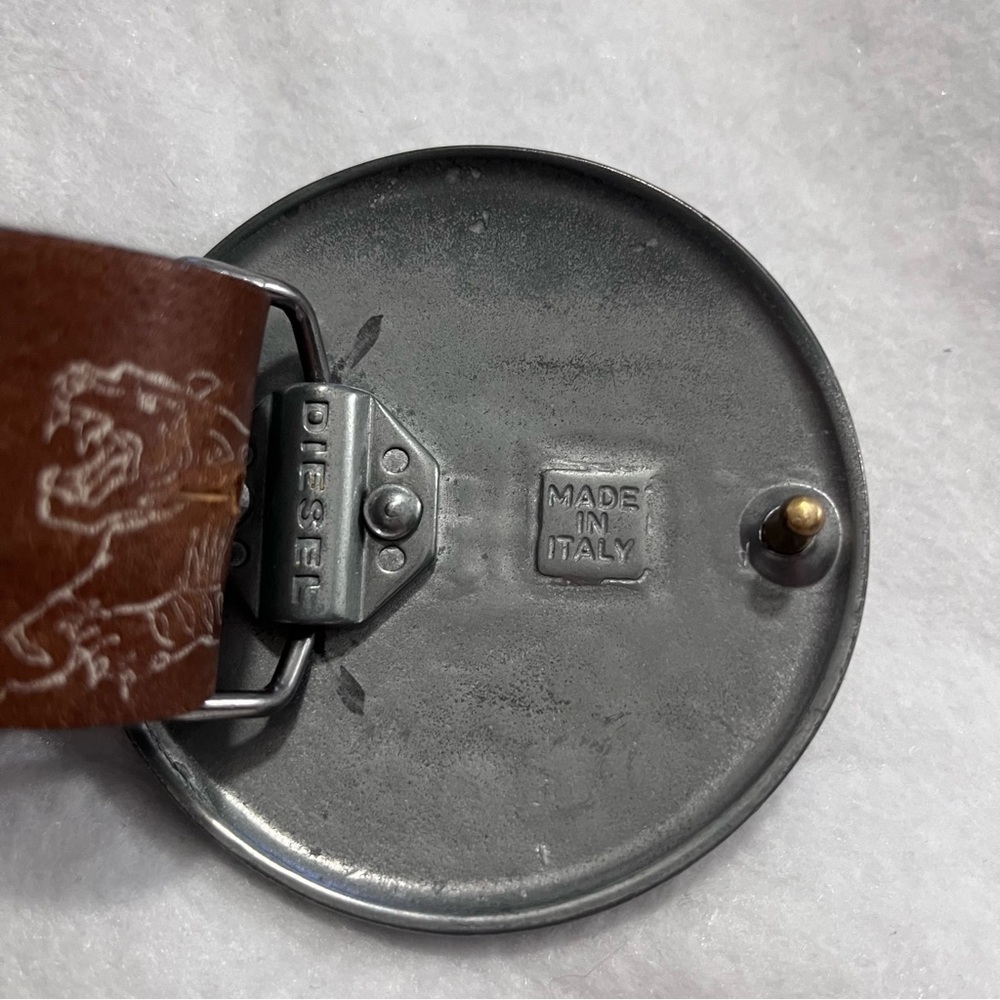 Diesel Y2K Brown Leather Statement Belt Made in Italy 90 cm - Picture 9 of 15